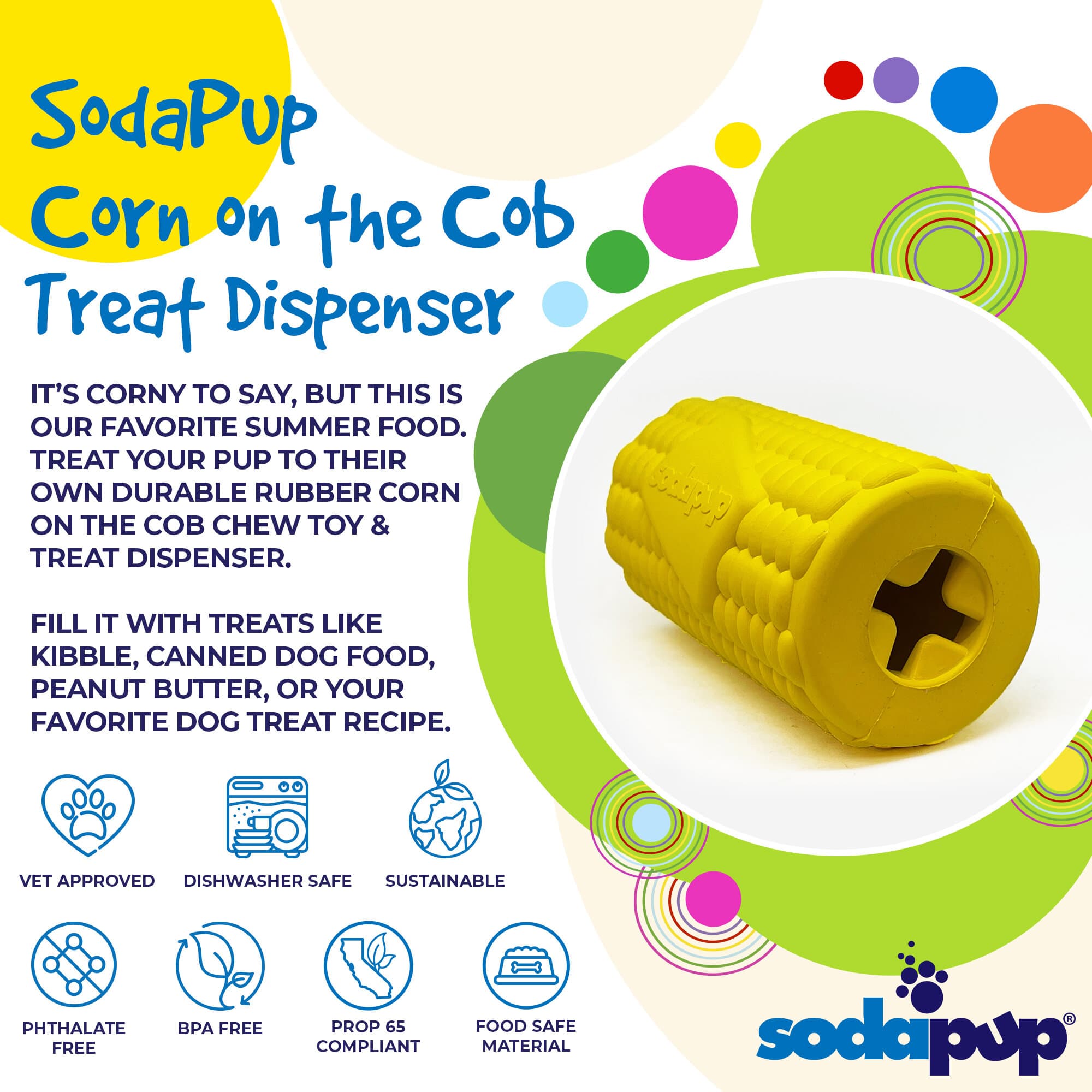 Corn on the Cob Dog Toy - Durable Rubber Treat Dispenser | USA Made